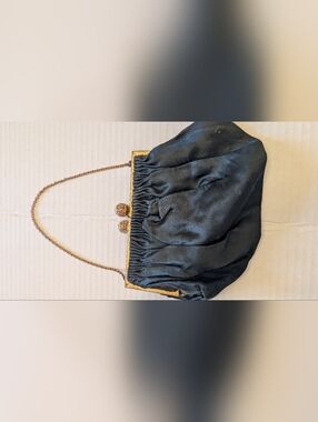 Walborg Black Satin Evening Clutch with Gold Trim
